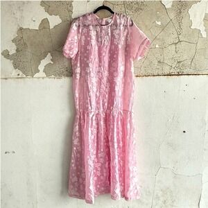 Amable by Mable Maxi‎ Dress Floral Jacquard Drop Waist Short Sleeve Pink Small
